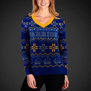 NEW: Golden State Warriors Women's Bluetooth Light-Up Ugly V-Neck Sweater